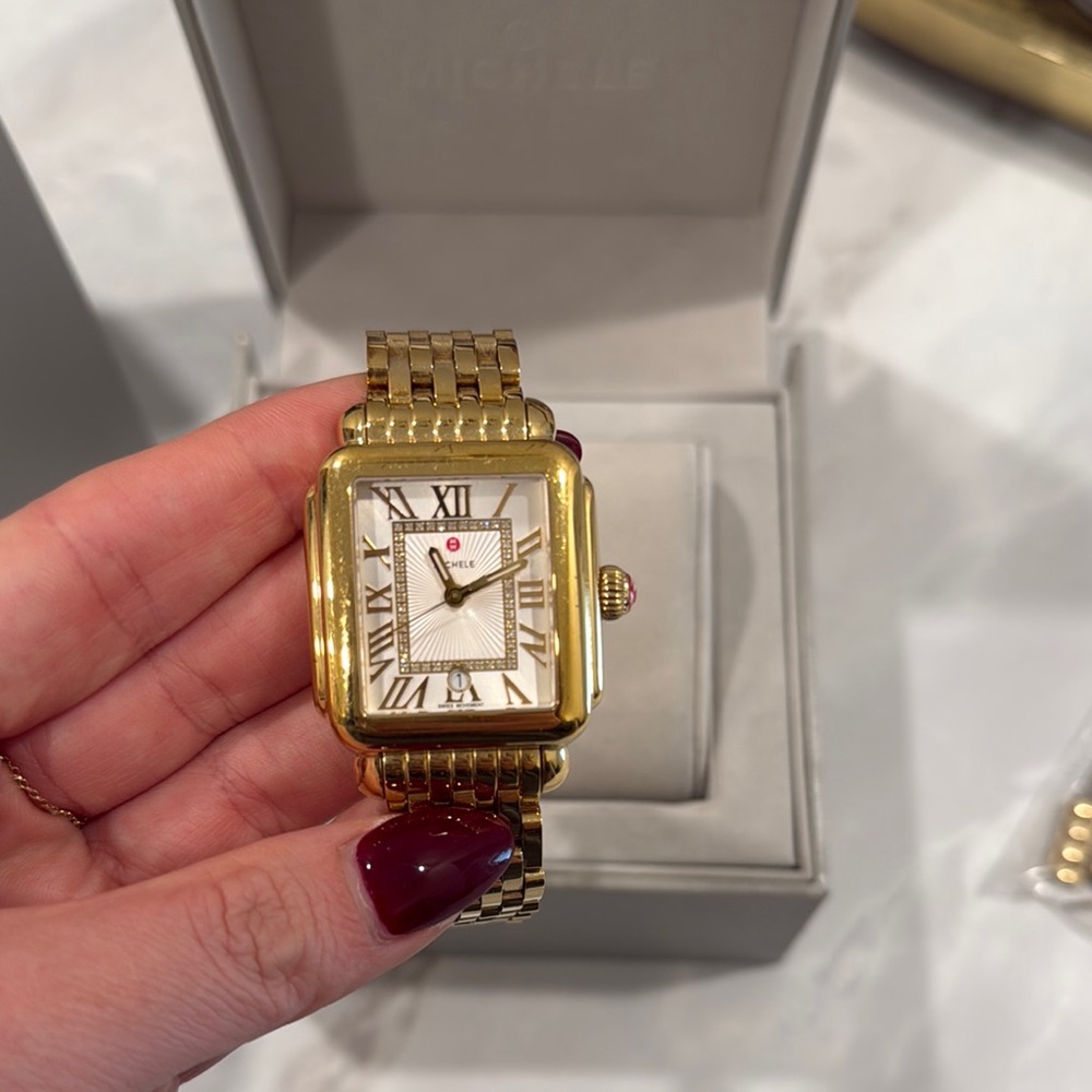 MICHELE DECO MADISON MID 18K GOLD-PLATED DIAMOND DIAL WATCH